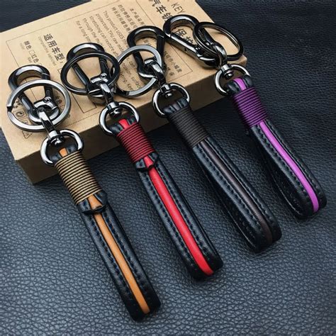 13cm Genuine Cowhide Leather Stripes Keychain Manual Archives Key ...