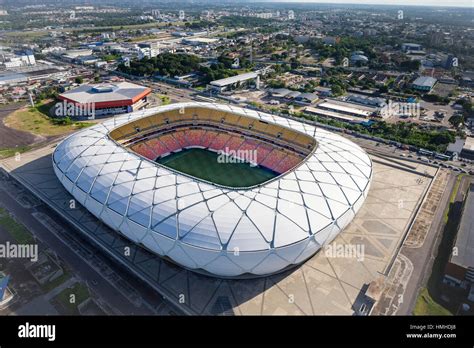 An aerial view of the football stadium, Arena Amazonia, in central ...