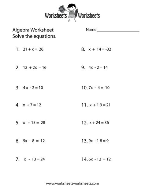 Simple Algebra Worksheet - Free Printable Educational Worksheet | Algebra worksheets, Basic ...