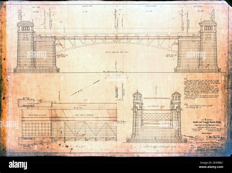 Blueprint of University Bridge, Seattle, WA, USA, Double Leaf Trunnion Bascule Bridge, 1915 ...