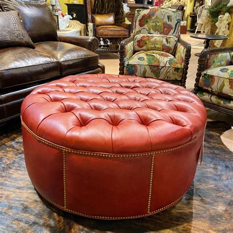 Round Red Leather Ottoman | Leather ottoman, Custom furniture, Red furniture