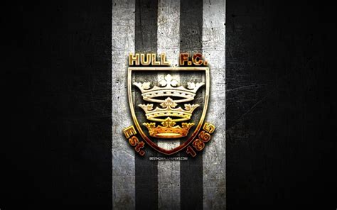 Download wallpapers Hull FC, golden logo, SLE, black metal background, english rugby club, Hull ...