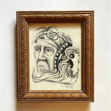 NATIVE AMERICAN PENCIL Drawing by Daniel Leon Signed Framed Dated 1983 ...