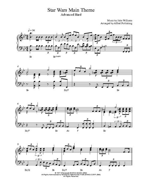 Star Wars Main Theme by John Williams Piano Sheet Music | Advanced Level