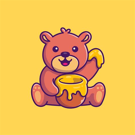 Cute Honey Bear With Honey Cartoon Vector Icon Illustration. Animal ...