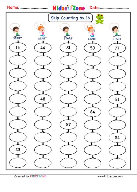 Grade 1 Math worksheets - Skip Counting by 1, Practice 25