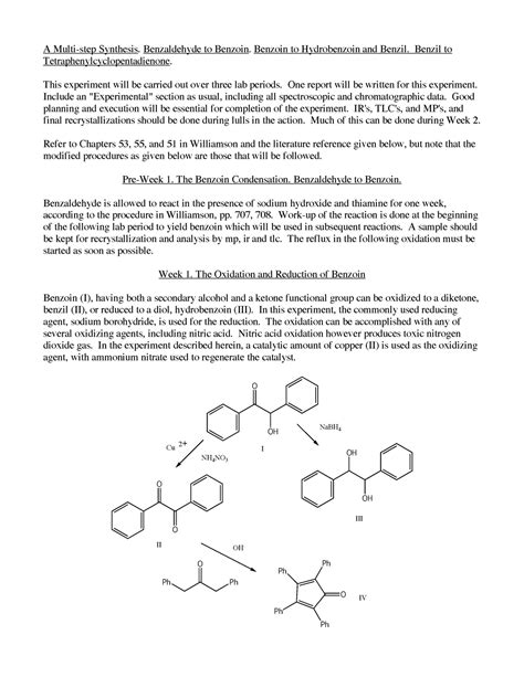 Benzoin - lab report - A Multi-step Synthesis. Benzaldehyde to Benzoin ...