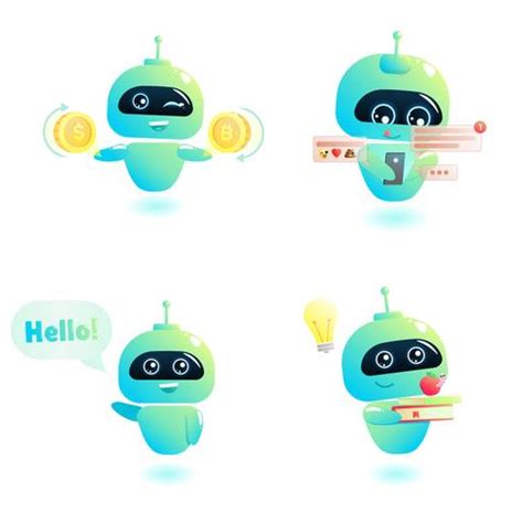 Cute bot character set. Chatbot greets. Online consultation. Vector ...