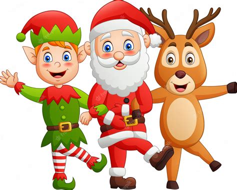 Premium Vector | Funny cartoon characters, santa claus,deer, elves ...