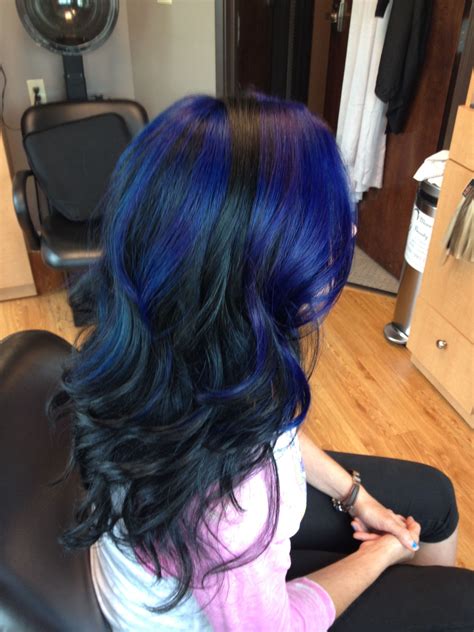 Blue Highlights black hair curls | Black hair curls, Black hair with ...