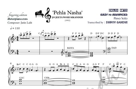 Pehla Nasha (Sheet Music + English Notes + MIDI) - Piano Tutorial