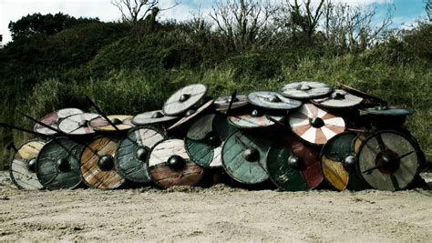 Vikings form a shield wall in the “Vikings” TV show. (Illustrating ...