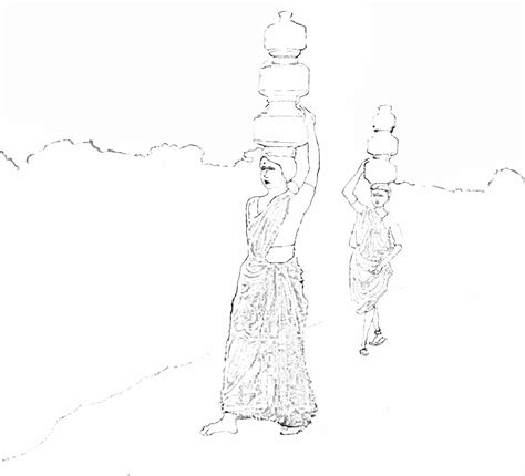 Stock Pictures: Village women from India - sketches and silhouettes