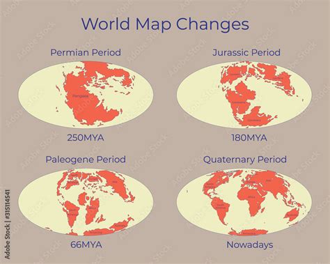 Vecteur Stock Map of the World and changes in different geological ...