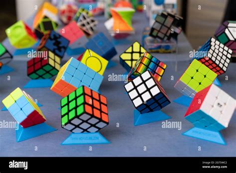 Lubań, Poland - July 2, 2021: Different types of Rubik's cube on ...