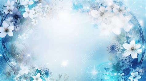 Floral Background Surrounded By Blue Snowflakes, Blue Star Frame Light Blue Flower Background ...