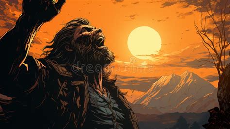 A Werewolf Man with His Arms Out in Front of the Moon Stock ...