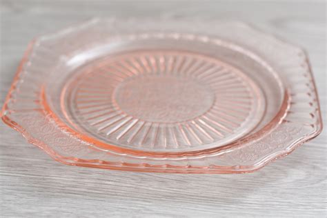 Antique Pink Glass Plate - Vintage Depression Glass Plate with Ornate Floral Flower Pattern ...