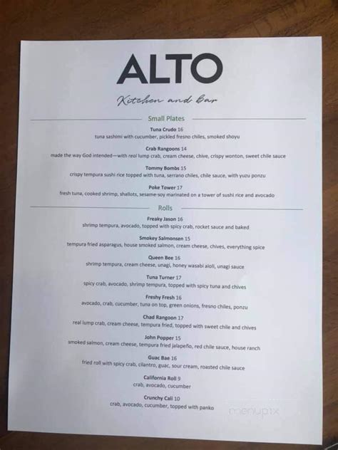 Menu of Alto Kitchen + Bar in Fremont, NE 68025