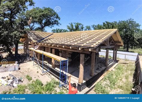 Stage of Construction of a Wooden House Stock Image - Image of edge ...