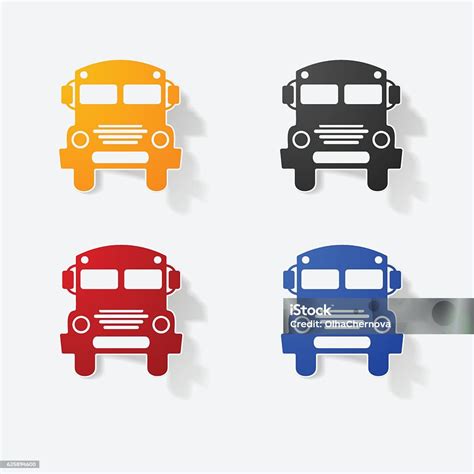 Sticker Paper Products Realistic Element Design Illustration School Bus ...