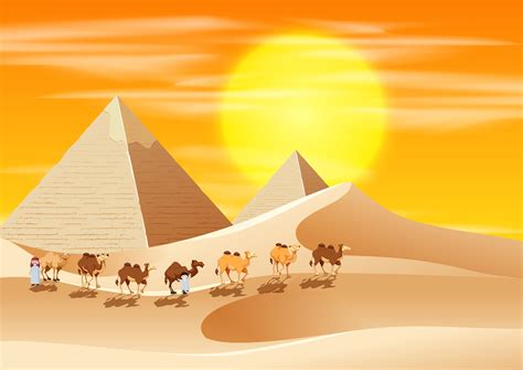 Camels walking across the desert 301389 Vector Art at Vecteezy