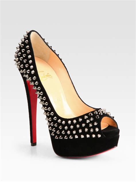 Lyst - Christian louboutin Studded Suede Platform Pumps in Black