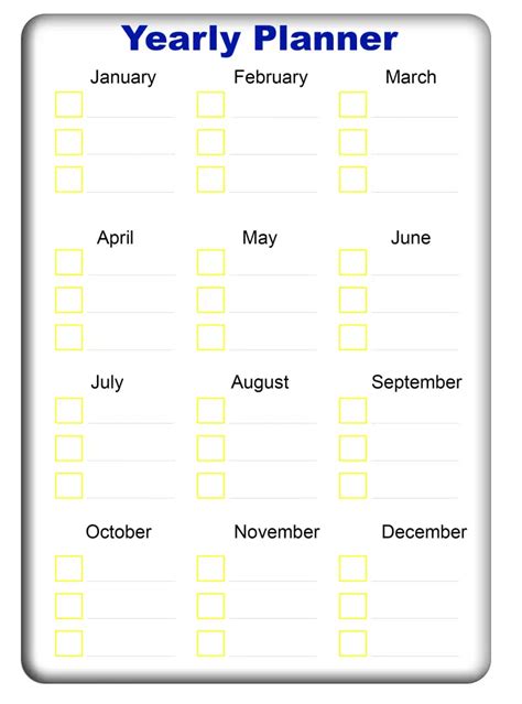 Yearly Planner Printable - Printable Word Searches