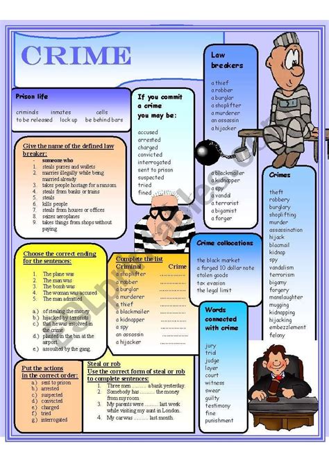 This worksheet presents the vocabulary related to crime. It introduces crime vocabulary and it ...