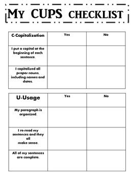 CUPS and ARMS editing and revising checklist and poster pages. | TpT