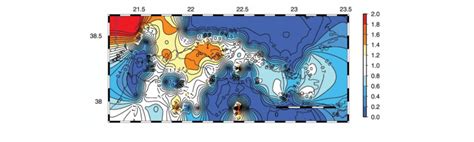 Contour map of b-value in Corinth's Gulf. | Download Scientific Diagram