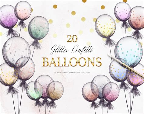 20 Glitter Balloons Clipart Birthday Clipart Balloons PNG | Etsy