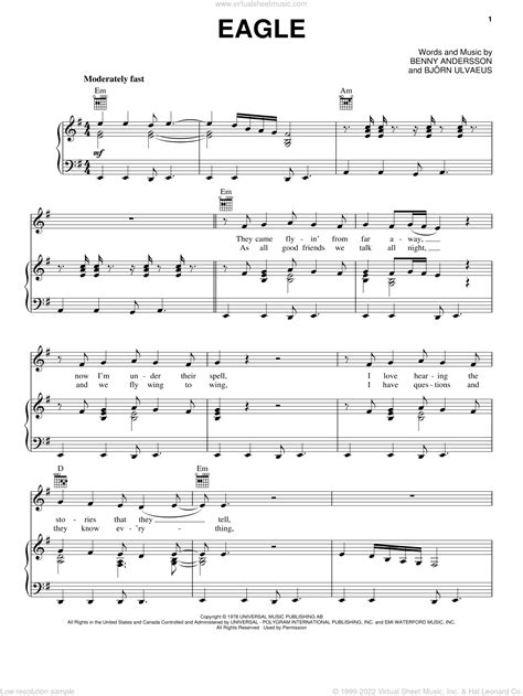 ABBA - Eagle sheet music for voice, piano or guitar [PDF]