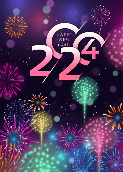 Fireworks Blooming Colorful Gradient Style 2024 New Year Background Wallpaper Image For Free ...