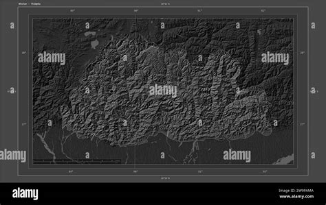 Bhutan highlighted on a Bilevel elevation map with lakes and rivers map ...