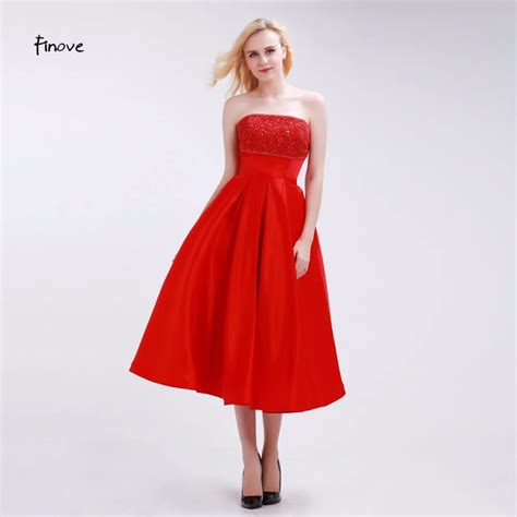 Aliexpress.com : Buy Finove Bright Red Bridesmaid Dresses Tea Length ...