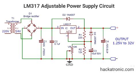 LM317 adjustable voltage regulator circuit » Power supplies