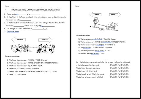 Forces Ks3 Worksheet Balanced And Unbalanced Primary - vrogue.co