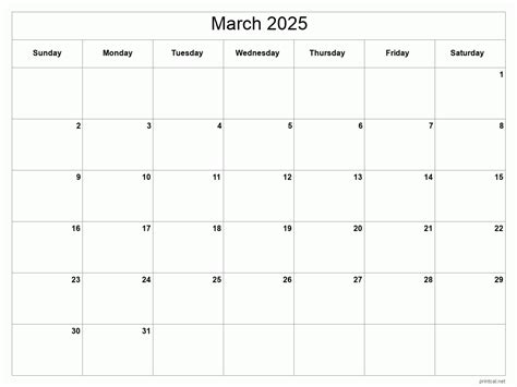 Printable March 2025 Calendar - Classic Blank Sheet