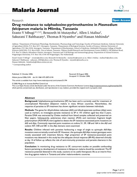 (PDF) Drug resistance to sulphadoxine-pyrimethamine in Plasmodium ...