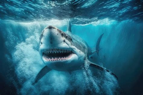 Scary Shark with Big Teeth Swims Underwater. Created with Generative AI Technology Stock ...