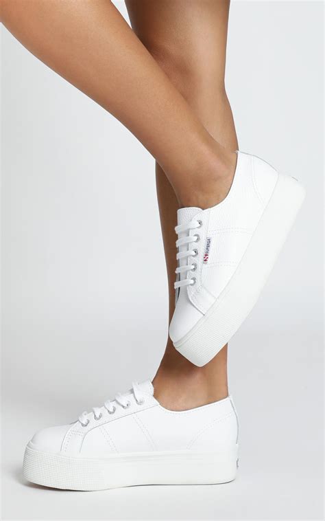 Superga - 2790 FGLW Platform Sneakers In White Leather | Showpo