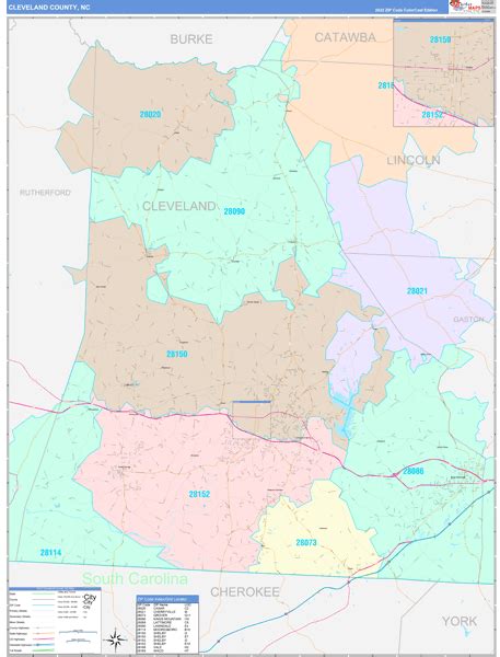 Cleveland County, NC Wall Map Color Cast Style by MarketMAPS - MapSales