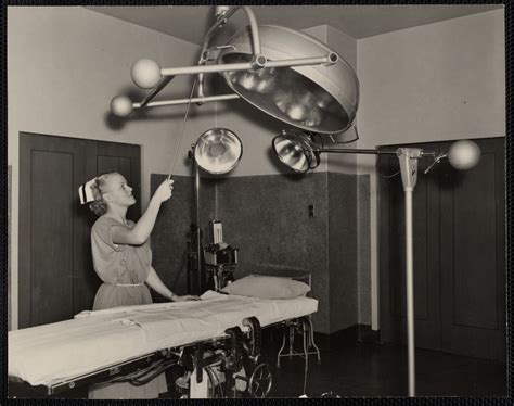 Nurse adjusting Faulkner Hospital operating room light - Digital Commonwealth