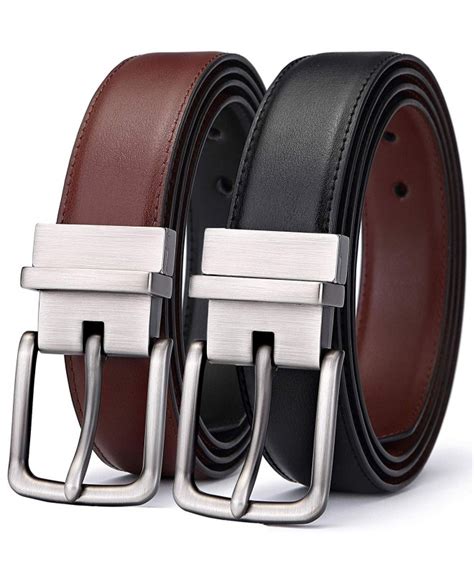 Men's Belt- Leather Reversible Belt 1.25"-One Belt Reverse for Two Colors - Black/Lightbrown01 ...