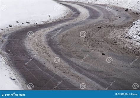 Slippery Winding Winter Road Stock Photo - Image of transportation, frozen: 12565974