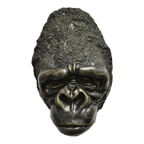 Large Cast Bronze 20" Gorilla Head Wall Sculpture Statue Wildlife Collector (B) | Chairish