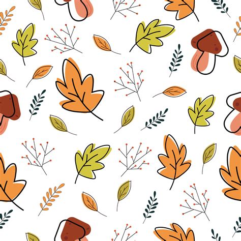 Autumn leaves cute seamless pattern. Colorful fallen leaves and berries ...