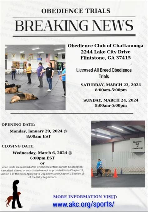 Obedience Trials, 244 Lake City Dr, Flintstone, GA 30725-2297, United States, 23 March to 24 ...