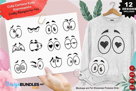 Cute Cartoon Eyes Expressions Clipart Set